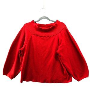 H&M Oversized Red Sweater Womens L Cowl Neck Balloon Sleeve Relaxed With Wool